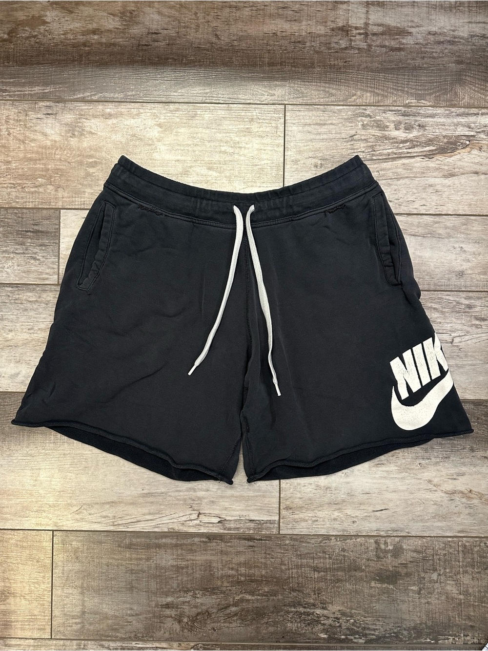 Nike Men’s Black Shorts with White Logo and Drawstring